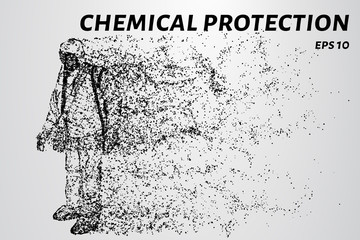 Fototapeta na wymiar Chemical protection of the particles. Man in chemical protection.