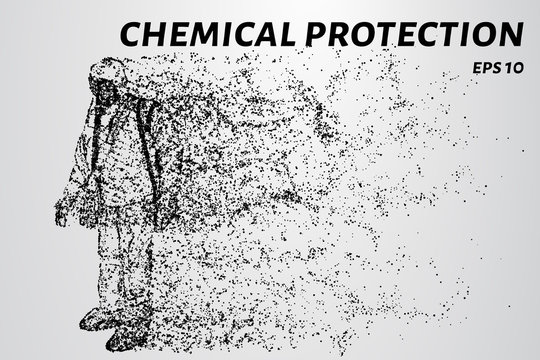 Chemical protection of the particles. Man in chemical protection.
