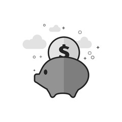 Coin piggy bank icon in flat outlined grayscale style. Vector illustration.