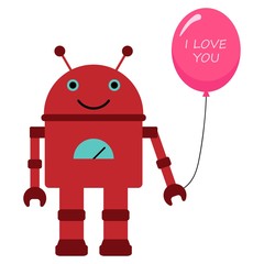 Vector illustration of a toy Robot with heart and air balloon with text I love you!
