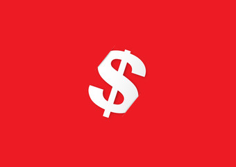 White dollar sign in holder on red background, paper art style vector illustration business concept