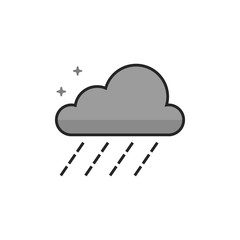 Rain cloud icon in flat outlined grayscale style. Vector illustration.