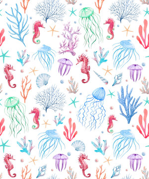 Watercolor sea life pattern