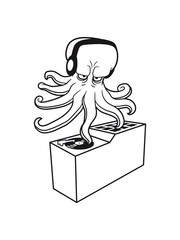 dj musik party feiern tanzen club disko auflegen platte scratchen mischpult cool oktopus tentakel unterwasser tintenfisch riesenkrake kraken comic cartoon design clipart © Style-o-Mat-Design