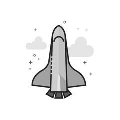 Space shuttle icon in flat outlined grayscale style. Vector illustration.