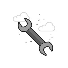 Bicycle wrench icon in flat outlined grayscale style. Vector illustration.