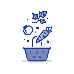 Basket with fresh vegetables, grocery store food, outline illustration