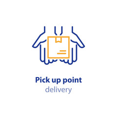 Receive parcel, pick up point, package collection, box in hands, carrier services