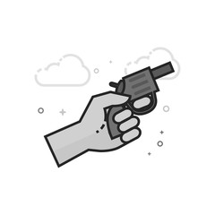 Starting gun icon in flat outlined grayscale style. Vector illustration.