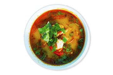 Tom Yum Goong on a white background. Thai local food