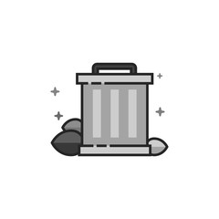 Trash bin icon in flat outlined grayscale style. Vector illustration.