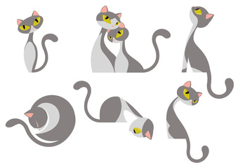 Cute Elegant Gray White Cat Design Set