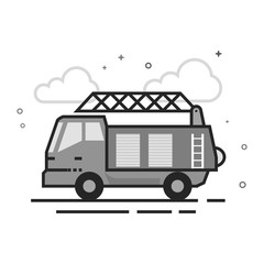 Fireman car truck icon in flat outlined grayscale style. Vector illustration.