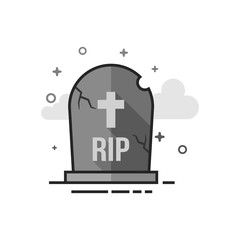 Tomb stone icon in flat outlined grayscale style. Vector illustration.