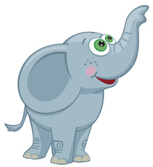 Cute Little Baby Elephant with Raised Trunk Cartoon Illustration