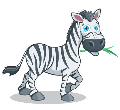 Funny Cartoon Style Zebra Big Eyes Vector Illustration Isolated on White