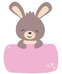 Cute Little Kawaii Style Baby Rabbit Holding a Banner Pastel Color Flat Vector Illustration Isolated on White