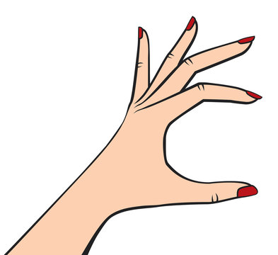 recommend clip art: Elegant Woman Hand Holding Something with Red Nail Polish Retro Style Vector Outlined Illustration Isolated on White