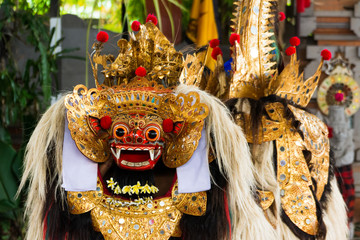 Traditional balinese show interpretated by actors with colorful costumes