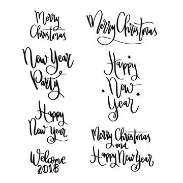 Lettering words. Merry Christmas greeting. Vector doodle illustration.