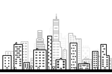 Line art of modern city background with skyscrapers in flat design style