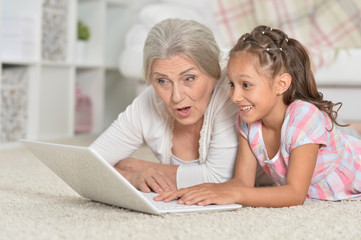  grandmother and granddaughter using laptop