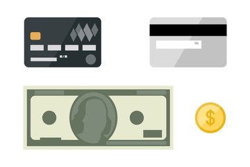 Cards with dollars flat icons