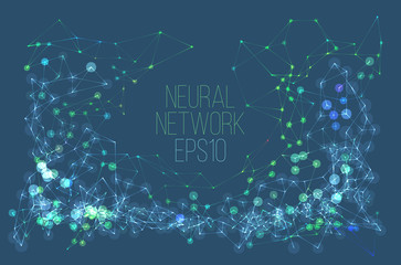 Neural network illustration. Abstract machine learning process. Geometric data cover