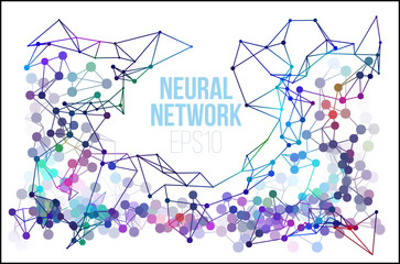 Neural network illustration. Abstract machine learning process. Geometric data cover