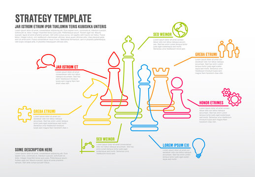Vector business strategy infographic template with thin line chess figures