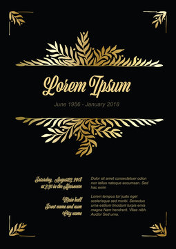 Golden flower frame illustration template made from leafs - funeral card template