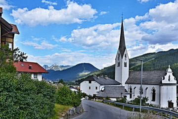 Austrian Alps-view on the church in town Sillian