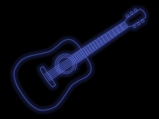 Neon guitar 3d rendering