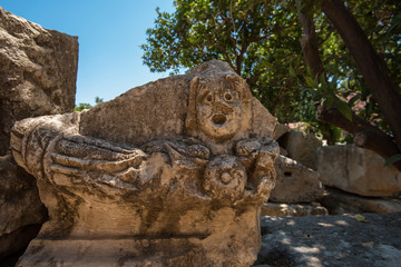 Obraz premium Photo of ancient theatre in Myra ancient city of Antalya in Turkey.