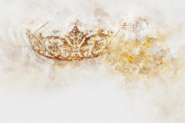 watercolor style and abstract image of gold diamond tiara. © tomertu