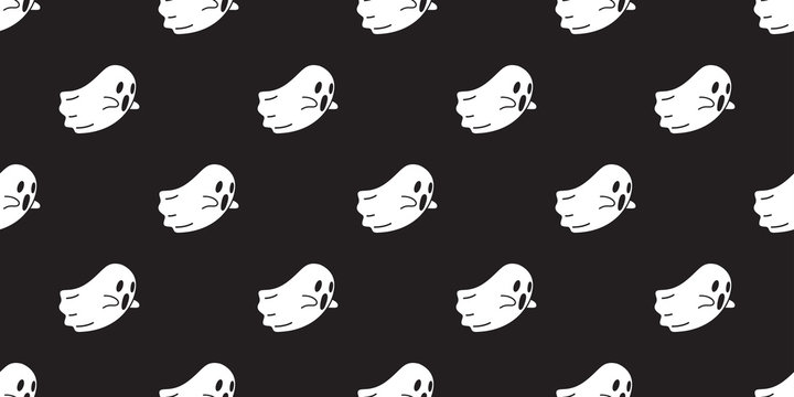 Ghost Seamless Pattern Vector Halloween Isolated Spooky Pumpkin Cartoon Wallpaper Background Black