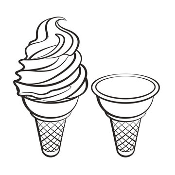 isolated black outline ice cream cone vector illustration