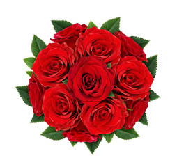 Red rose flowers in round bouquet