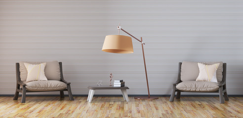 Fototapeta na wymiar Living room with two armchairs 3d rendering