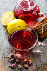 Fruit berry tea in the cup served on table