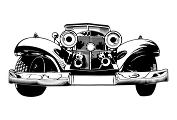 Retro car . Old fashion car for poster and t-shirt.