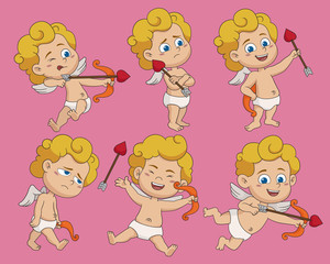 Set of difference pose cute cupid in valentine day.Vector and illustration.