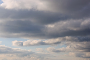 Himmel mit hellen, grauen und recht dunklen Wolken an einem kühlen Wintertag
