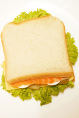 Sandwich with salmon. Sandwich with red fish.Sandwich isolated white background.