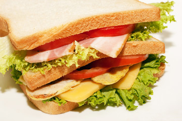 Sandwich with ham.Sandwich isolated white background.