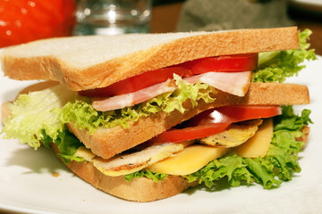 Sandwich with ham.Sandwich isolated white background.