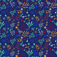 Colorful hand drawn floral motif pattern