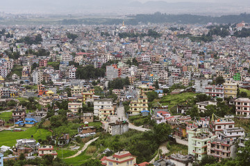 Fototapeta na wymiar Panoramic aerial view on Kathmandu, Nepal.