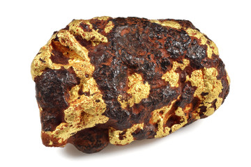 gold nugget from the goldfields of Leonora/ Western Australia isolated on white background