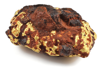 gold nugget from the goldfields of Leonora/ Western Australia isolated on white background